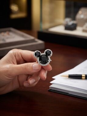 NWOT Disney Black Crystal Mickey Silhouette Pin with Clear Rhinestones
